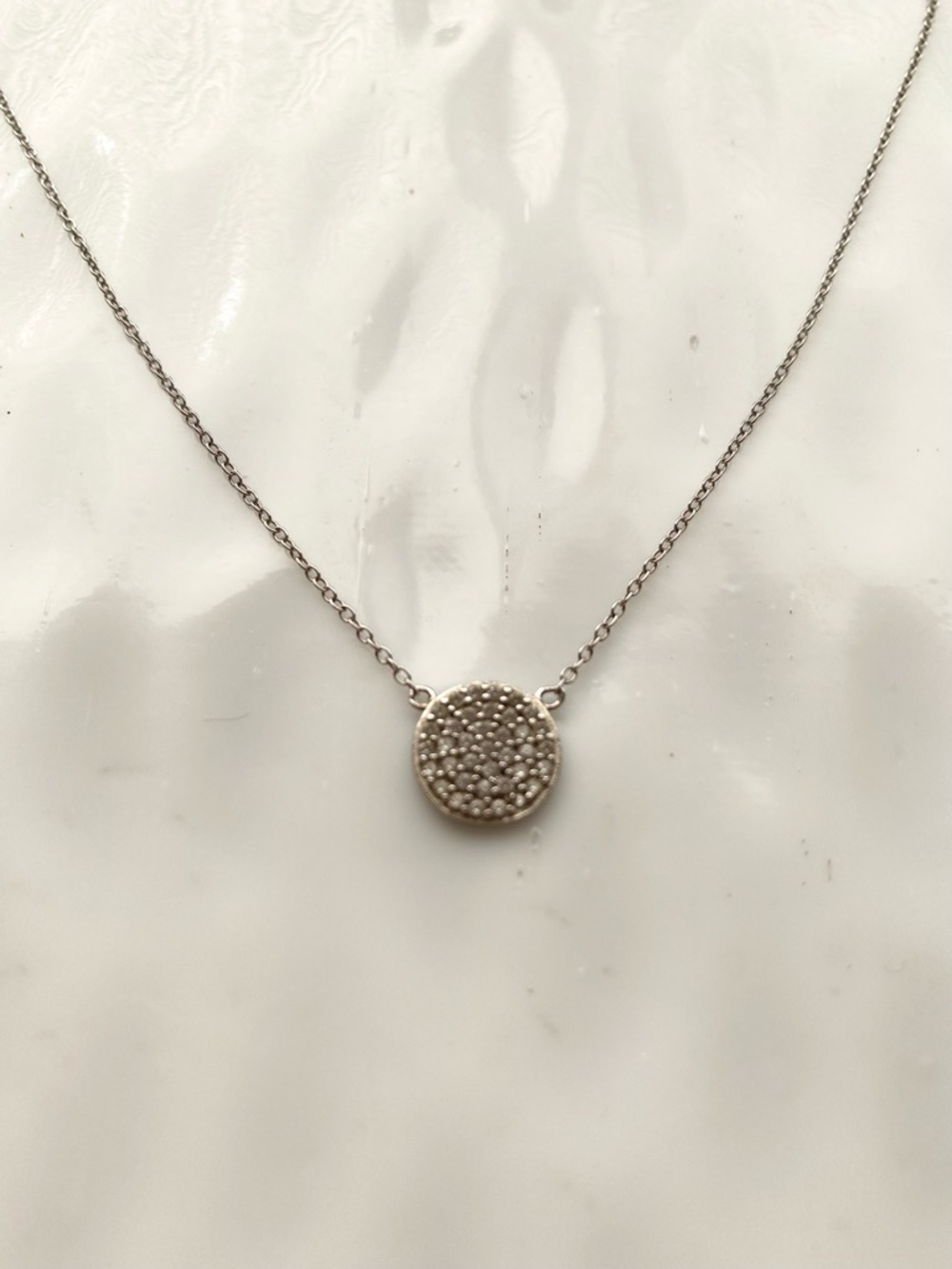 Delicate Sterling Silver and Crystal Disc Necklace 18” inches long - Picture 2 of 5